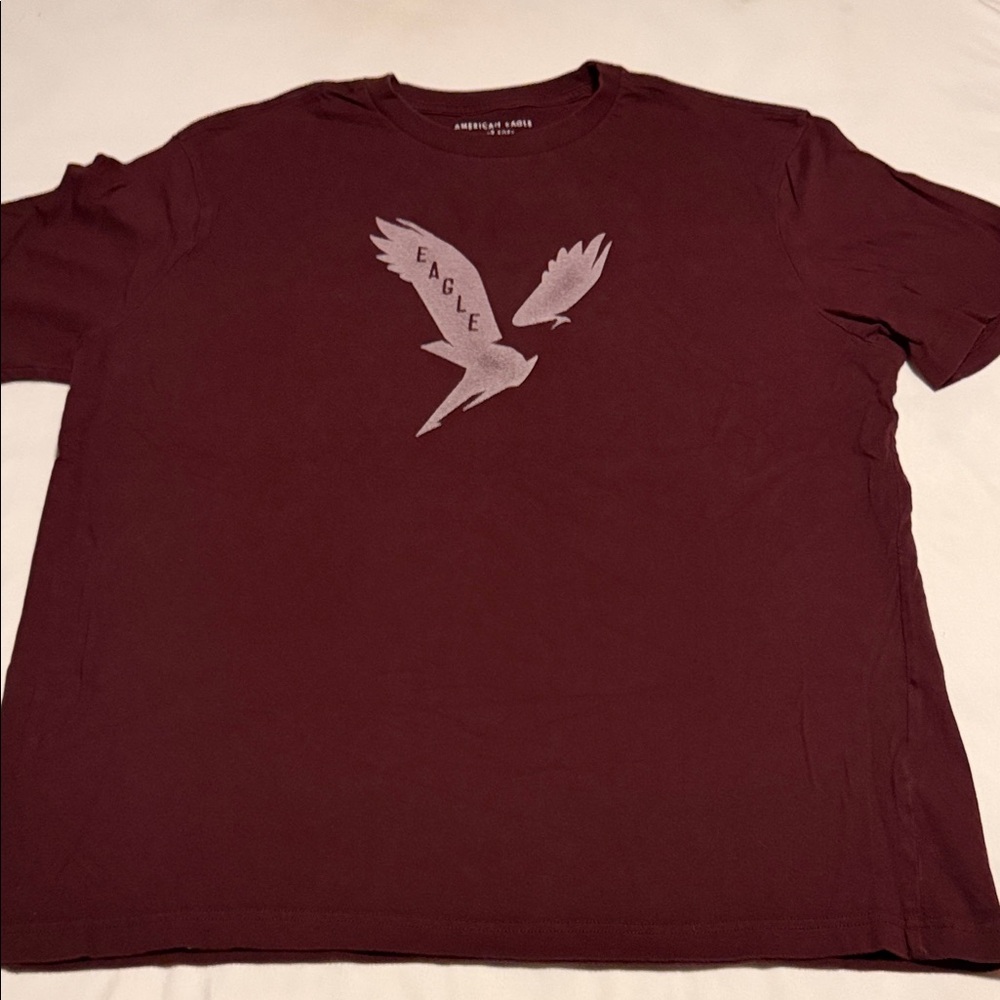 American Eagle Outfitters Burgundy Tee with Eagle Graphic